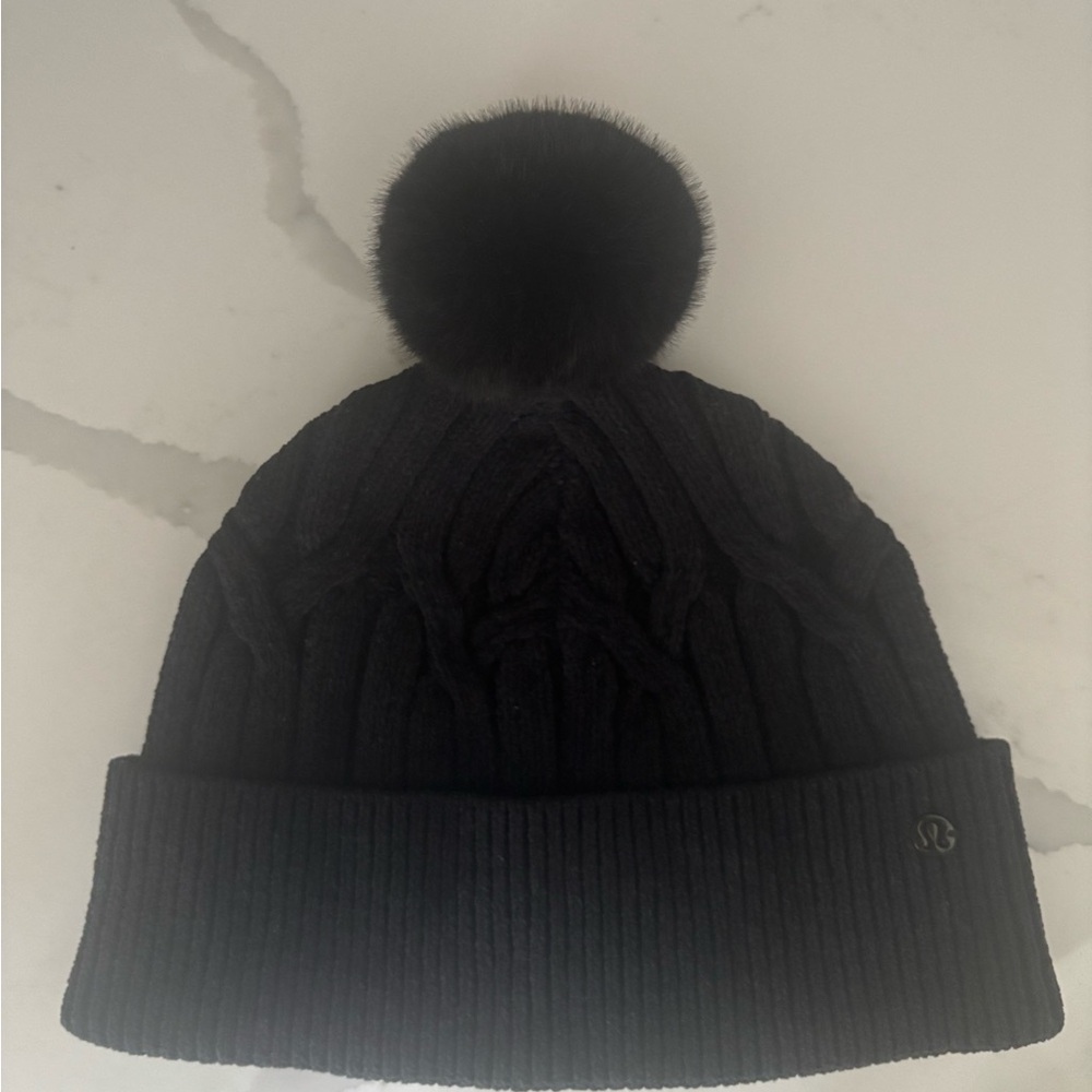 Lululemon Athletica Black Knit hat with Pom Pom